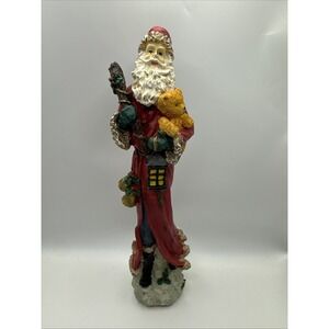 Vintage Resin Santa Claus Figurine With Teddy Bear‎